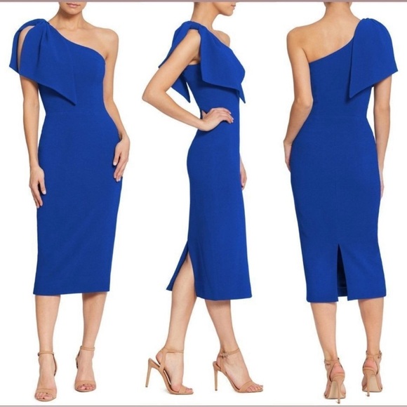 NWT DRESS THE POPULATION Tiffany One-Shoulder Midi Dress Royal Blue M reg $148 - Picture 1 of 10
